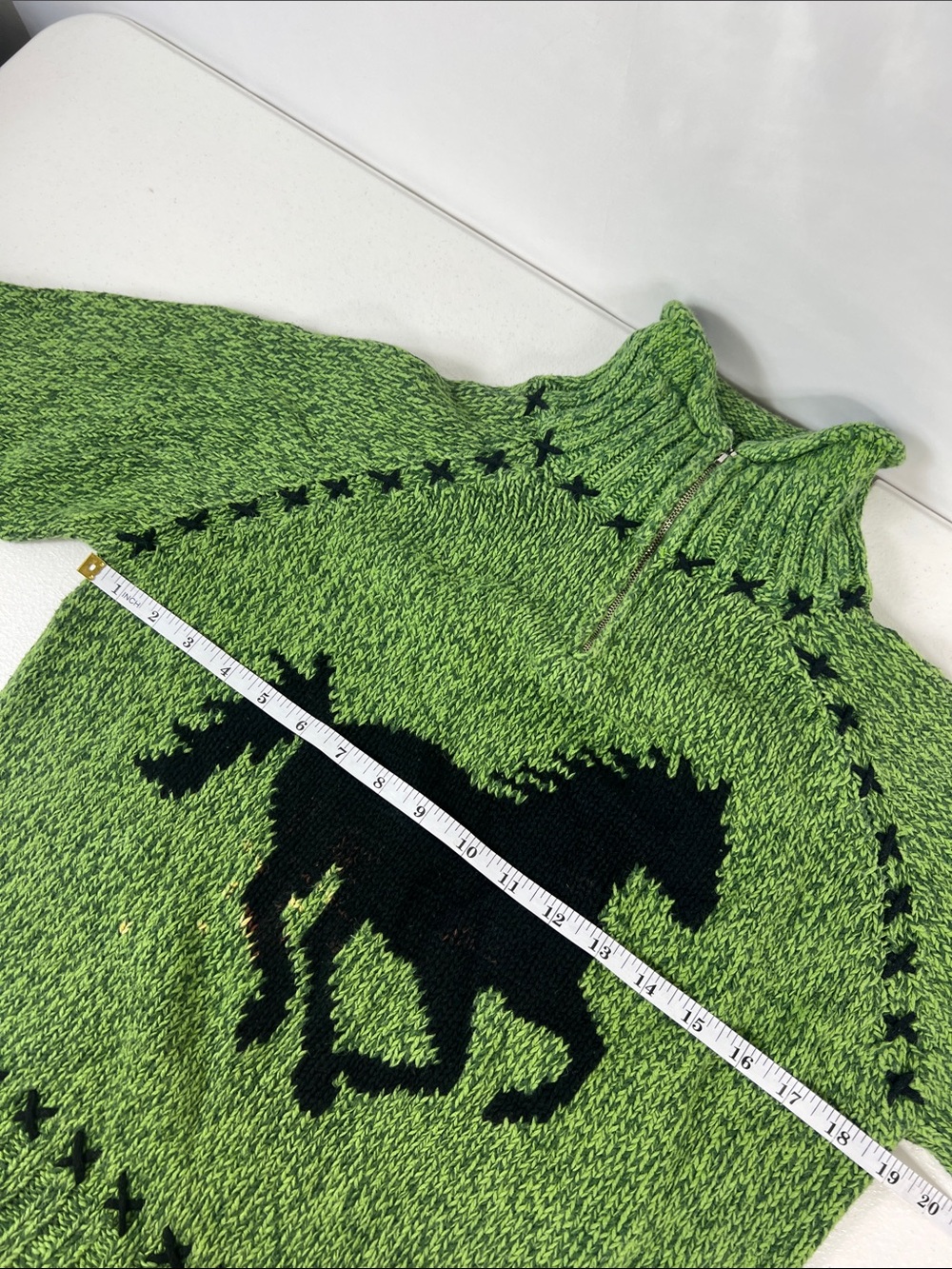 Timberlea Equestrian Horse Sweater Green Ramie/Cotton Qtr Zip Sz S - Picture 7 of 9